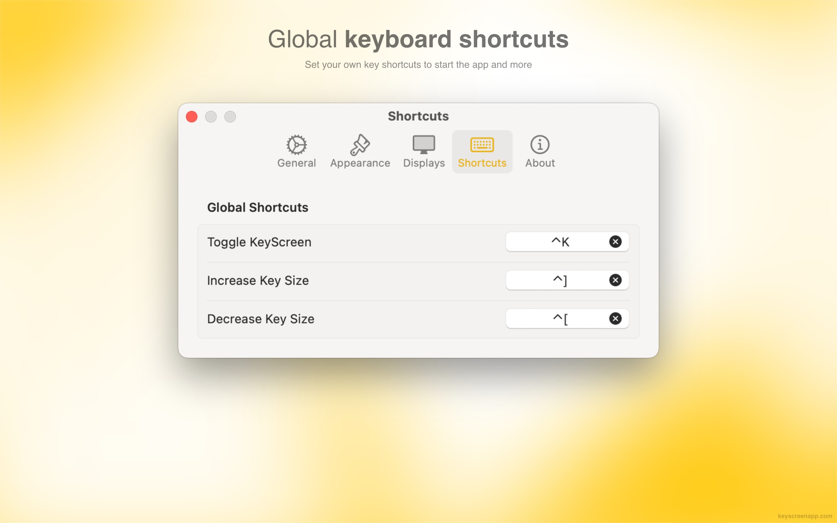 KeyScreen Global Keyboard Shortcuts